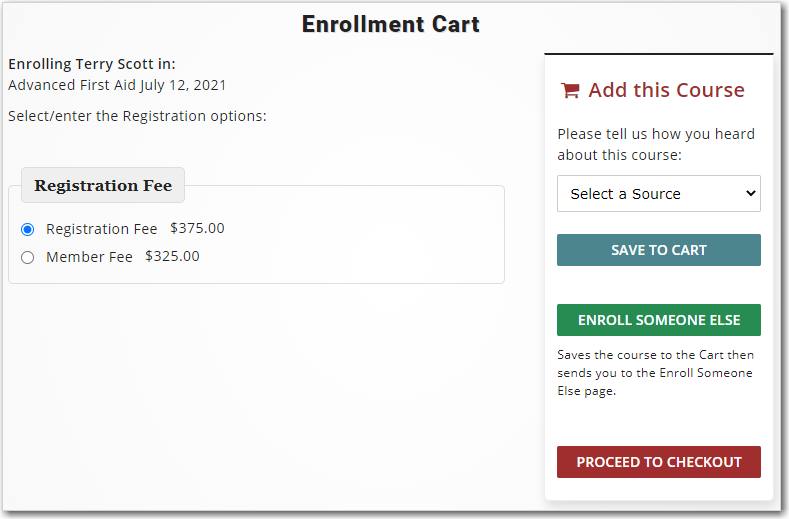 Enrollment Cart